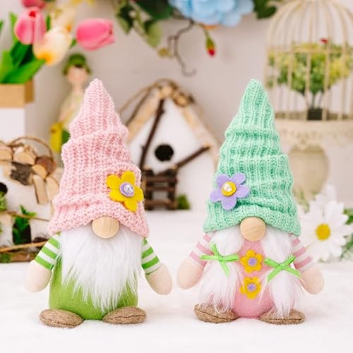 YAQUEKOU 2 Stück Wichtel Frühling Deko Frühlingswichtel Blume Wichtel Figuren Puppe Plüschpuppen Geschenke für Kinder Mama Muttertag (A)