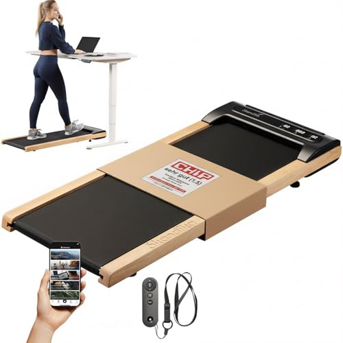 Skandika Walking Pad Nordik K6-H | Lägenhetsvandringsmatta, 6 km/h, LED-skärm, fjärrkontroll, Kinomap | träningsutrustning för uthållighetsträning, kontor (6 km/t | ljus ek)