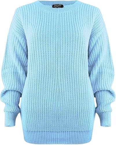 Pretty Attitude Oversized New Ladies Womens Chunky Baggy Jumper Knitted Sweater Thick Top S-XXL 8-22 (UK, Numeric, 16, 18, Regular, Regular, Sky Blue)