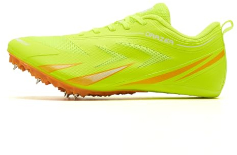 LEOCI Leichtathletik-Laufspike-Schuhe mit Mesh, atmungsaktiv, leicht, langlebig, Sneakers, Athletikschuhe, Gelb / Orange, 39 EU