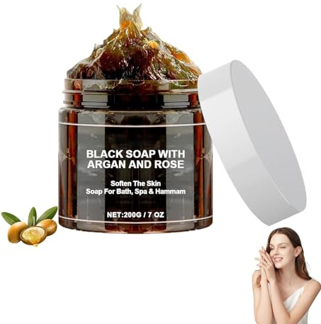 Schwarze Seife mit Argan und Rose,Marokko Körperpeeling,Moroccan Black Soap,Organische Marokkanische Schwarze Seife,Weiche Haut für die Meisten Hauttypen Geeignet