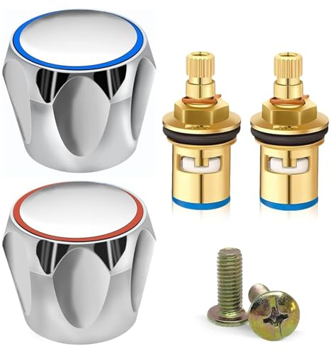 Tap Head Replacements, 2PCS Top Head Faucet Cover Set Replacement Heads Kit Sink Taps Standard Hot Cold Universal Replacement for Kitchen Bathroom
