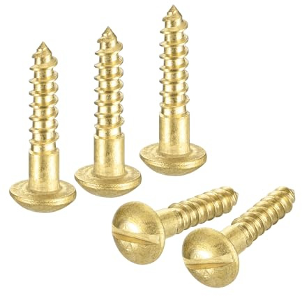 sourcing map Wood Screws M2.5 x 12mm Slotted Round Head Brass Self-Tapping Screw WoodWorking Screw 45 Pcs