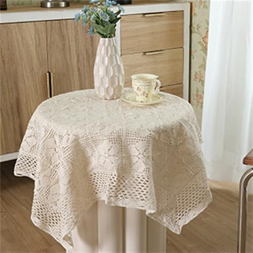 FMIYJUN Häkeldeckchen, Tischdecke, Beige, Baumwolle, quadratisch, Retro, geeignet für Küche, Esszimmer, Wohnzimmer, Bankette, Restaurants (150×150 cm)