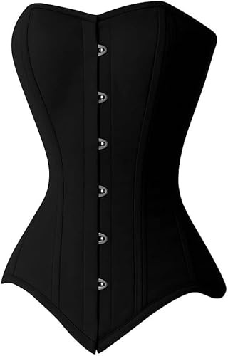 Women's Overbust Cotton Corset with Steel Boning – Lace-Up Waist Trainer Bustier for Shaping & Support – Breathable Fabric (UK, Alpha, XS, Regular, Regular, Standard, Black)