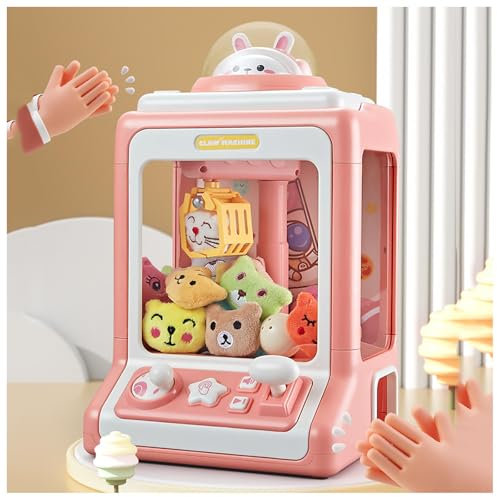 Mini Machine À Griffes ， Candy Grabber avec Lumière et Musique,20 Poupées,10 Gashapons ， Candy Arcade Cadeau pour Enfant ,Pink