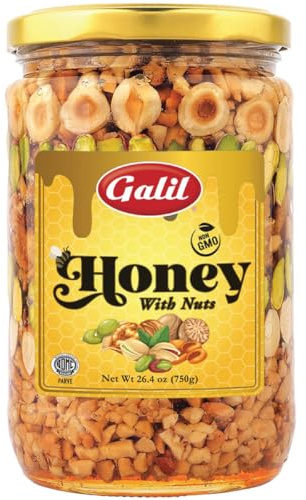 Galil Honey with Nuts - Premium Honey Infused with Assorted Nuts - Kosher Certified - Non GMO - 750gr