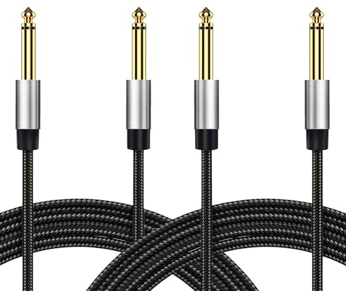 AHRLIC Confezione da 2 cavi per chitarra da 6,35 mm, cavi jack TS dritti da 6,35 mm (2 m) con rame privo di ossigeno e nylon intrecciato, cavo audio professionale per chitarra, basso, amplificatore