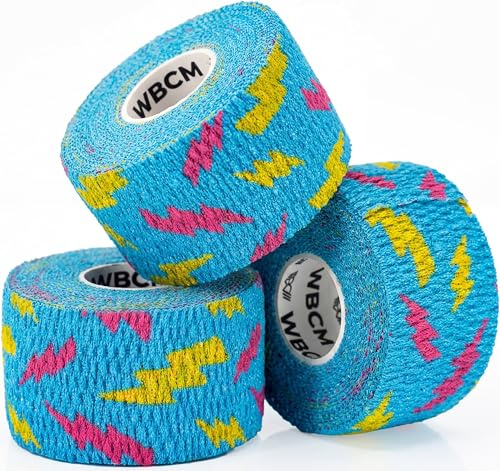 WARM BODY COLD MIND 1,5” Premium lyfttumme för tyngdlyftning - krokgrepp för styrkelyft, styrke- och crossträning, marklyft, tyngdlyftning, atletisk fingerlindning (Blå Thunder, 3 Rullar)