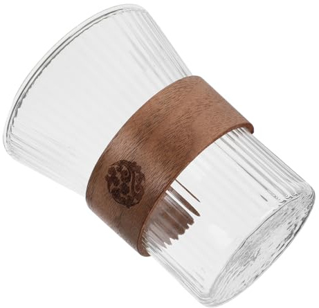 ABOOFAN Vaso de Baño de Vidrio Transparente 350ml Diseño de Madera