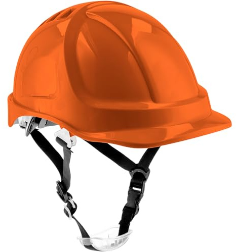 HÖGERT TECHNIK Casque de protection PLONER orange, casque de construction en ABS, EN 397, système à cliquet, ventilation, mentonnière, casque de travail pour chantier et industriel, casque de sécurité