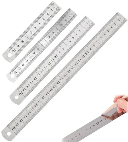 Juego de 4 reglas de acero inoxidable, regla de metal de 10 cm, 15 cm, 20 cm y 30 cm con escala de doble cara, herramienta de medición de bordes, regla de acero de metal para enseñanza, oficina