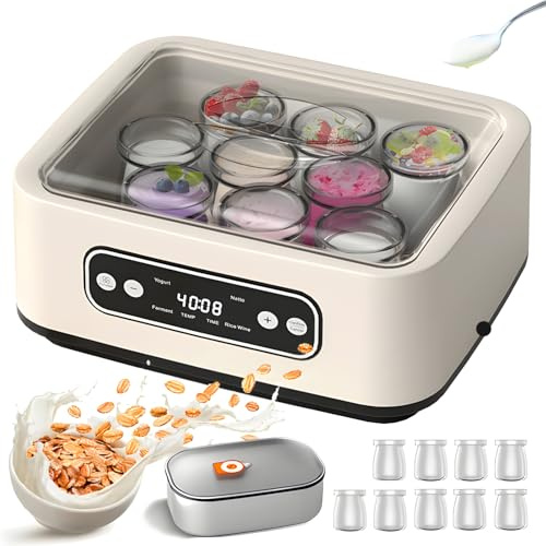 Yaourtière Numérique Automatique, Yaourtière De 56 Oz, Doublure en Acier Inoxydable 304, Mode De Fermentation Multifonction, Yaourt Laitier Fait Maison