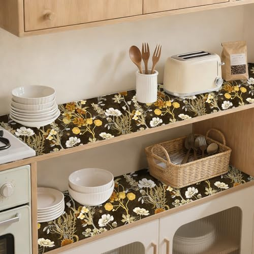 Floralplus Shelf and Drawer Liner, Self Adhesive Waterproof Floral Liner, Contact Paper for Kitchen Cabinet, Bathroom Countertop Cupboard Liners 17.7 x 78.7 in