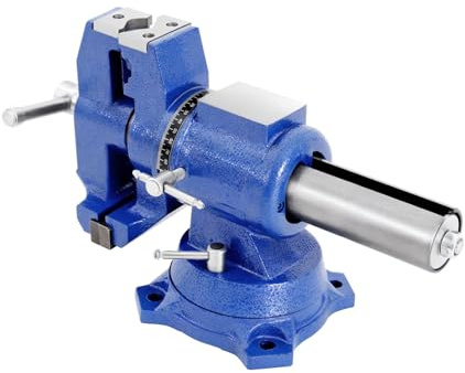 TCICOP Schraubstock 360° Drehbar Werkbank Werkstatt 100 mm Spannweite, Multifunktional Konzentrischer Schraubstock Schraubenstruktur Rohrschraubstock, Blau