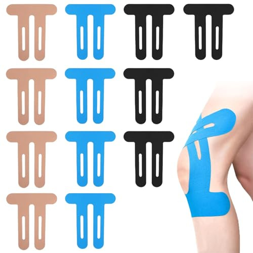 PreCut Kinesiotapes Knie, 12 Stück Tape Sport, Kinesiotapes Vorgeschnitten Knie, Kinesiologie Tape, Mit Perfektem Trage Komfort, Wasserfestes & Elastisches Physio Tape für Knieschmerzen