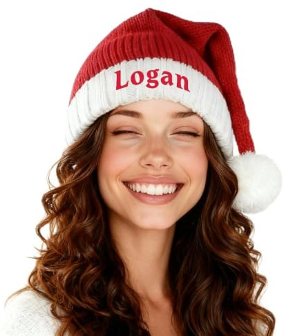 Lousrion Personalisierte Weihnachtsmütze – individuelle Weihnachtsmütze mit Namen für Erwachsene, besticktes Urlaubsgeschenk für Mama und Papa, Weihnachten Neujahr