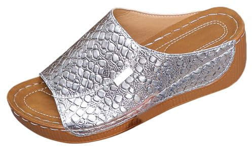 Generisch Women Casual Comfortable Open Toe Platform Sandals for Spring, Summer and Autumn, silver, 9.5 UK