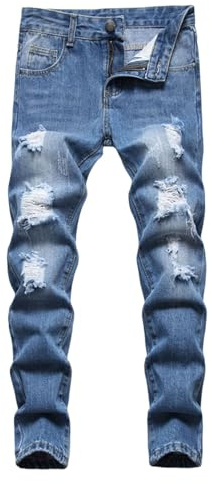 Jeans Bambino 3-16 Anni Elasticizzati Regular Strappati Pantaloni Jeans Denim Ragazzo Elastico Vita Vintage Pantaloni da Lavoro Cargo Stretch Autunnale Scuola Streetwear Tasche (Blu, 14-16 anni)