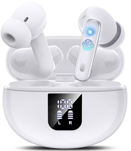EUQQ Écouteurs Bluetooth 5.4,Oreillette sans Fil Casque avec Réduction Active de Bruit ANC,36H Durée de Lecture, Son Hi-FI Stéréo,Chargement USB-C,IP7 Étanche