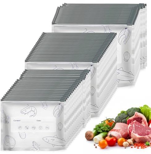 60 bolsas reutilizables para congelador, con cremallera, de papel de aluminio, con cremallera, bolsas de almacenamiento de alimentos para congelador y despensa, reemplazo de recipientes para carne