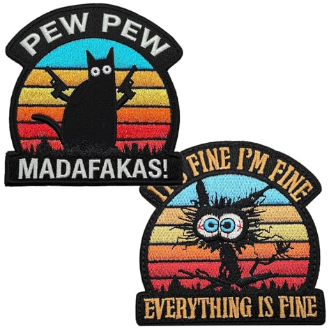 2 Stück Moral Patches Klett Lustiger Katze Klett Patch Stickerei Aufnäher für Kleidung Rucksack Jacken Hundegeschirr