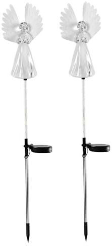Takingup Luci solari angeliche da Giardino per Esterni 2 Pezzi Pali Luminosi solari angelici Impermeabili Pali Decorativi a LED per Giardino Cimitero Grave Cortile Prato - Luci da palo