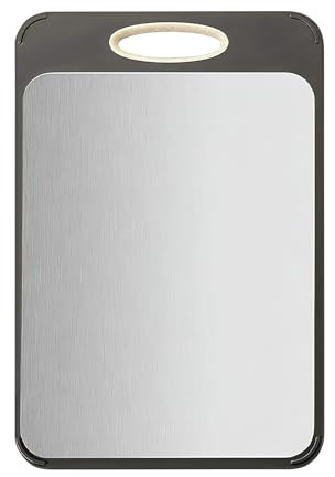 Planche à découper en métal de cuisine double face, planche en acier inoxydable durable avec bords antidérapants, parfaite pour hacher légumes, viandes et fruits ; Convient pour la maison,