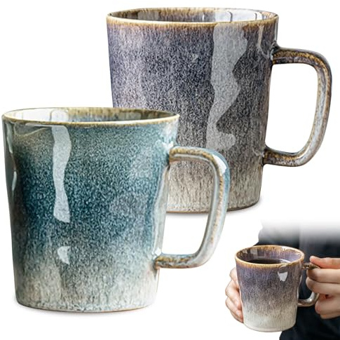 Kaffeetasse 400ml Zweiteiliges Set, 2 Stück Keramik Kaffeetassen Set, Cappuccinotassen SetS, Retro Teetasse Milchtasse mit Henkel, für Kaffee, Latte, Tee, Spülmaschinenfest und Mikrowellengeeignet