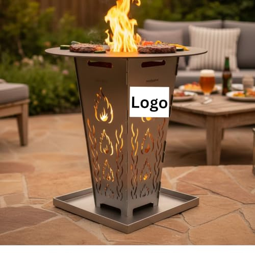 FireDesire personalisiert Grill Pro Feuerkorb 80cm + Grillplatte + Ascheschale, Feuertonne, Feuerschale, Grilltonne, Ofen, Terassenofen, Grill, Stahlkorb, Plancha, Gartenfeuer