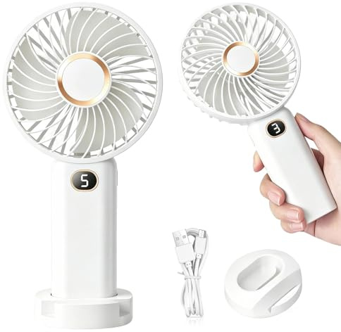 Hillylolly Ventilador de Mano Portatil, Ventilador Portátil de Mano Recargable, Mini Ventilador USB Portátil Pequeño, Portable Fan para Viaje, Oficina, Playa y Verano (Blanco)
