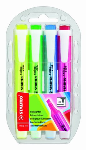 Textmarker - STABILO swing cool - 4er Pack - gelb, grün, blau, pink