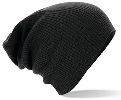 New Mens Oversized Slouch Stretch Beanie Hat- 4 Colours (Black)