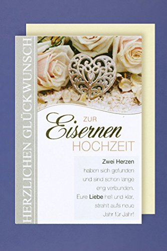 AvanCarte Eiserne Hochzeit 65. Hochzeitstag Grußkarte Zwei Herzen haben sich gefunden 16x11cm
