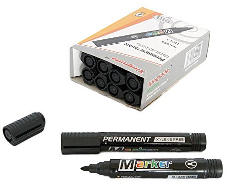 Sinoba 10er Pack Permanentmarker Textmarker Marker Stift wasserfest versch. Farben (Schwarz)