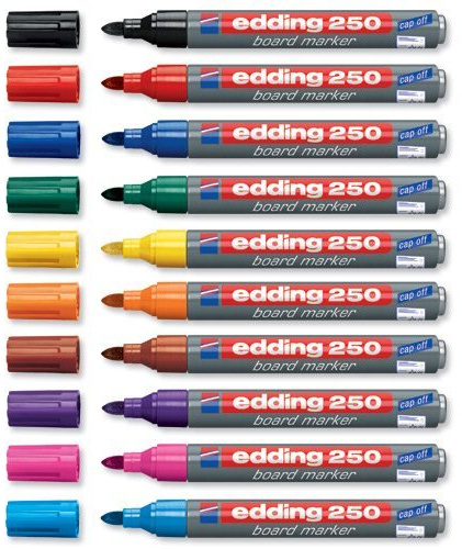 Edding Whiteboardmarker 250, nachfüllbar, 1.5 - 3 mm, sortiert / Spar-Set (10 Farben, Marker + Löscher)