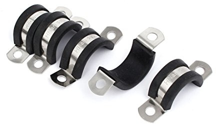 Sourcingmap 20mm Dia EPDM Rubber Lined U Shaped Pipe Tube Wire Clamps Clips 5pcs