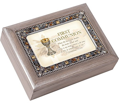 First Communion Do This in Zinn Ton Edelsteinbesetztes Andenken Musik Box spielt auf Eagle 's Wings