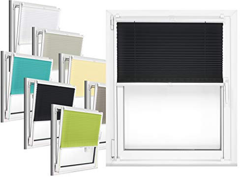 npluseins Plissee - vormontiert und mit Klemmfixierung am Fensterahmen - kinderleichte 3-Step Montage, ca. 100 x 130 cm, schwarz