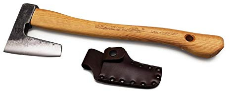Unbekannt Krumpholz, Jägerbeil mit Hickory-Kuhfuß-Stiel und mit Lederschutz