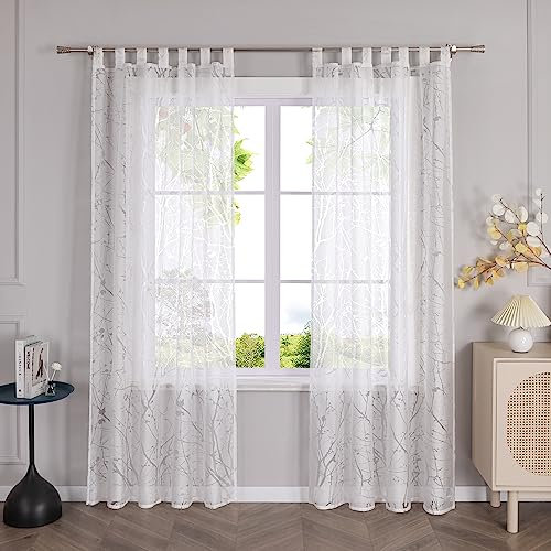 HeichkelL Gardine mit Schlaufen Weiß Vorhang Wohnzimmer Transparent Schlaufenschals Ausbrenner Fensterstores Balkontür Vorhang 1 Stück 225 cm x 140 cm(H x B)