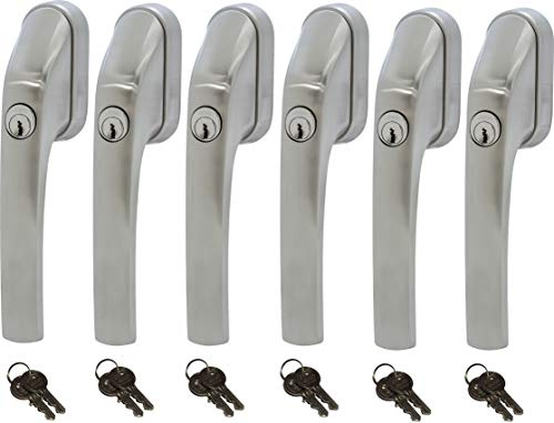 ABUS FG300 ER, abschließbarer Fenstergriff in Edelstahl-Optik, im Set 6 Stück alle gleichschließend AL0125 mit insgesamt 12 Schlüssel