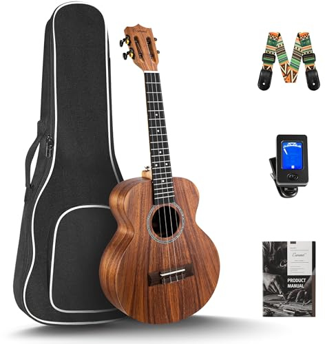Caramel Concert Ukulele, CC207-23 inch KOA Acacia Wood Ukelele for Adults Beginners Kit with Carbon String, Digital Tuner, Strap