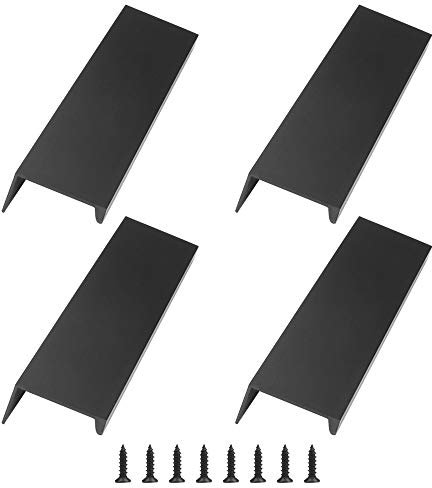 KLYNGTSK 4 Stück Versteckter Türgriff Schrankgriffe Unsichtbare Möbelgriffe Moderne Küchengriffe Aluminium Schubladengriff Schwarz Versteckter Griffe für Kleiderschrank Tür Schubladen