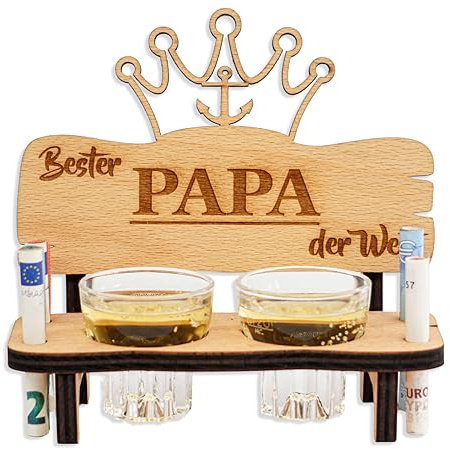 DARO Design Schnapsbank mit Schnapsglas Deko Anker und Herz Geschenk - Bester Papa der Welt
