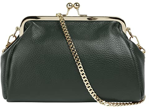 Cluty Abendtasche Echt Leder Damen Made in Italy | elegante 2in1 Clutch | wandelbare Schultertasche mit Bügelverschluss