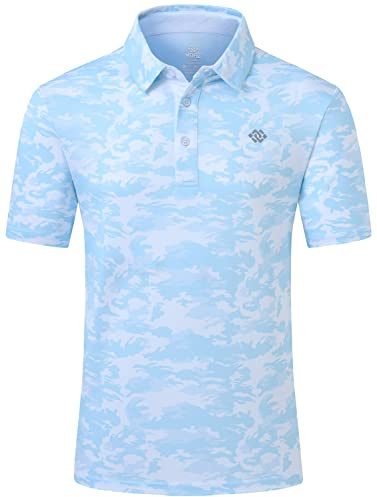 MoFiz Polo Shirt Männer Kurzarm Camouflage Sport Active Sommer Sonnenschutz Funktion Jersey Atmungsaktiv Wandern Golf T-Shirt Camo Hellblau XL