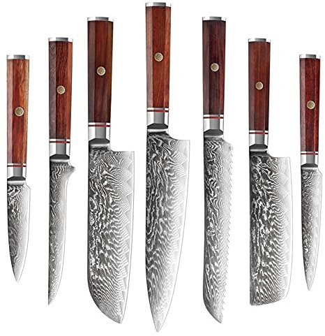 WERWER 1-7PC Damasco Cuchillo de Cocina Set VG10 Acero Inoxidable Chef Chef Cuchillo SANTOKU Cuchillo Cleaver Pan Pan Utilidad DE Cuchillo (Color : DMHM21-7pc)