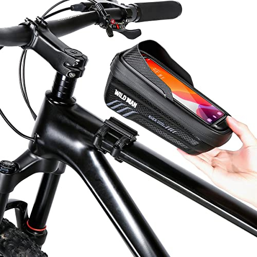 WILD MAN Sac de Cadre de vélo à dégagement Rapide avec Tube supérieur en TPU pour écran Tactile pour VTT, vélo de Route, VTT (E12X, Noir)
