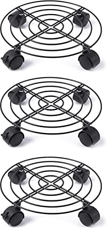 ETRAVEL 3 PCS Plant Caddy with Brakes Wheels, Heavy Duty Movable Plant Pot Stands Metal Plant Caddy with Wheels Indoor Outdoor Home Garden Tools